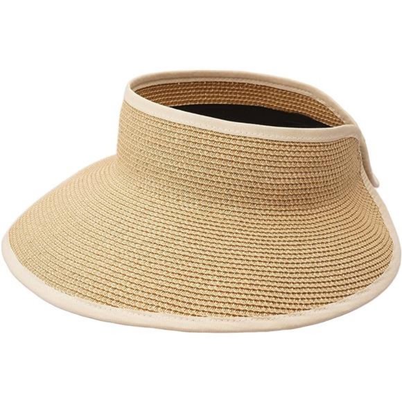 New Sun Visor Hats for Wome  Summer Ponytail Foldable Straw Beach‎ Hat UPF 50+ - Picture 1 of 7